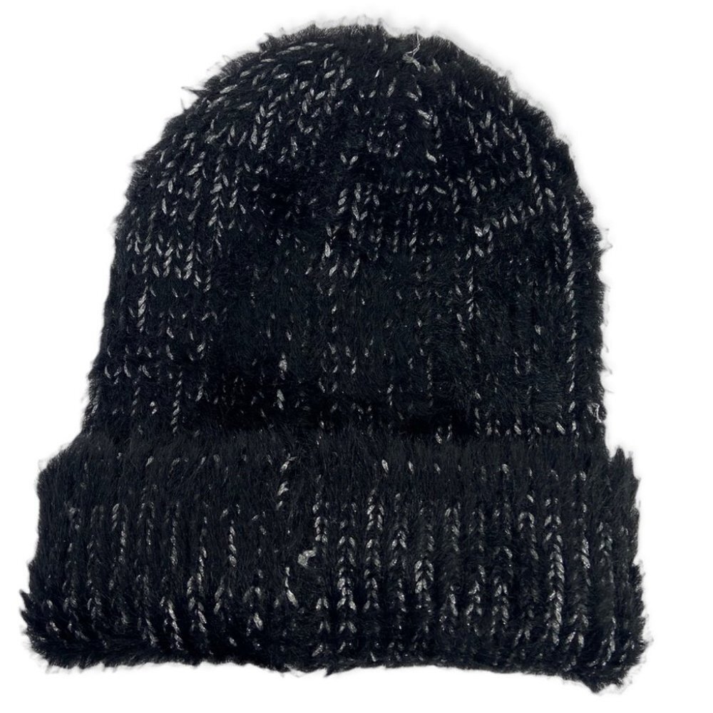 NEW Nordstrom Vince Camuto Black Silver Metallic Knit Beanie Toque Winter Hat